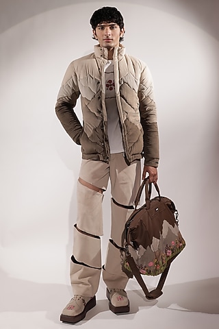 Beige Suede Pants by Jubinav Chadha Men