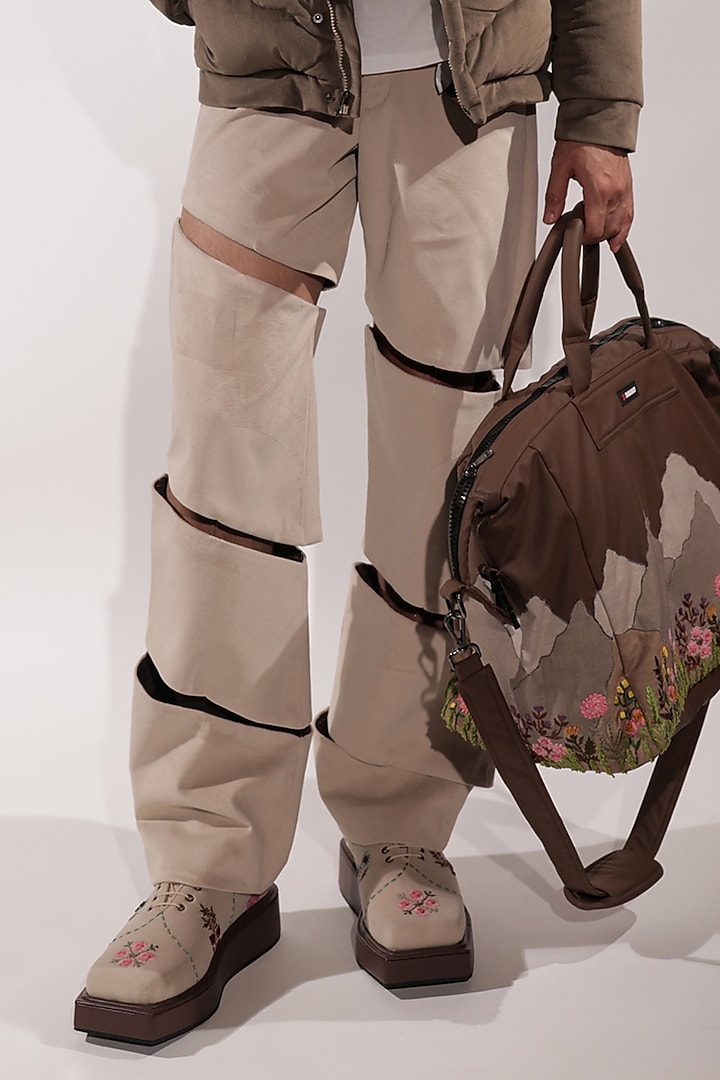 Beige Suede Pants by Jubinav Chadha Men at Pernia's Pop Up Shop