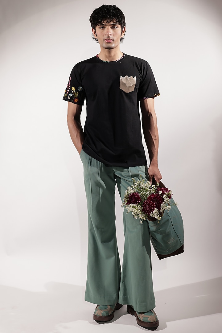 Jade Green Suede Bootcut Pants by Jubinav Chadha Men at Pernia's Pop Up Shop