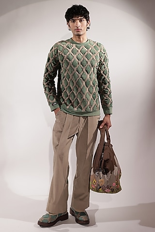 Beige Suede Pants by Jubinav Chadha Men