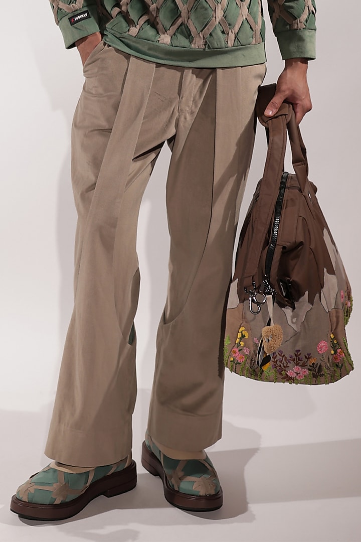 Beige Suede Pants by Jubinav Chadha Men at Pernia's Pop Up Shop