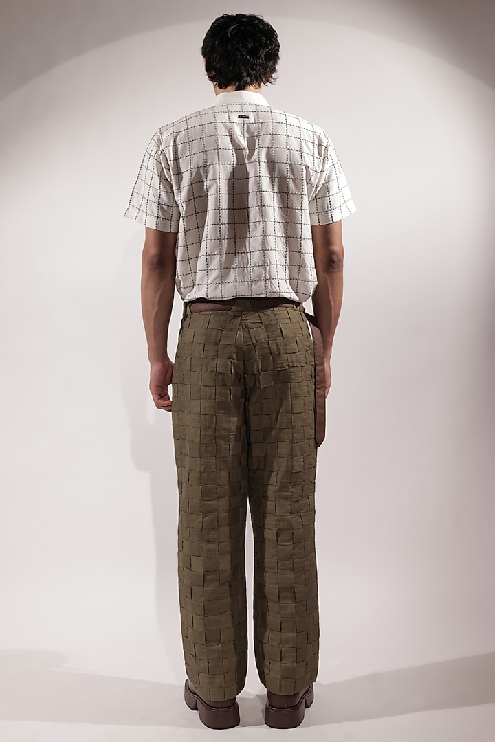 Olive Green Linen Pants by Jubinav Chadha Men at Pernia's Pop Up Shop