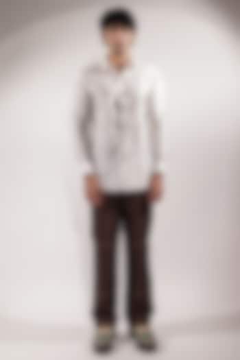 Brown Cotton Silk Embroidred Pants by Jubinav Chadha Men at Pernia's Pop Up Shop