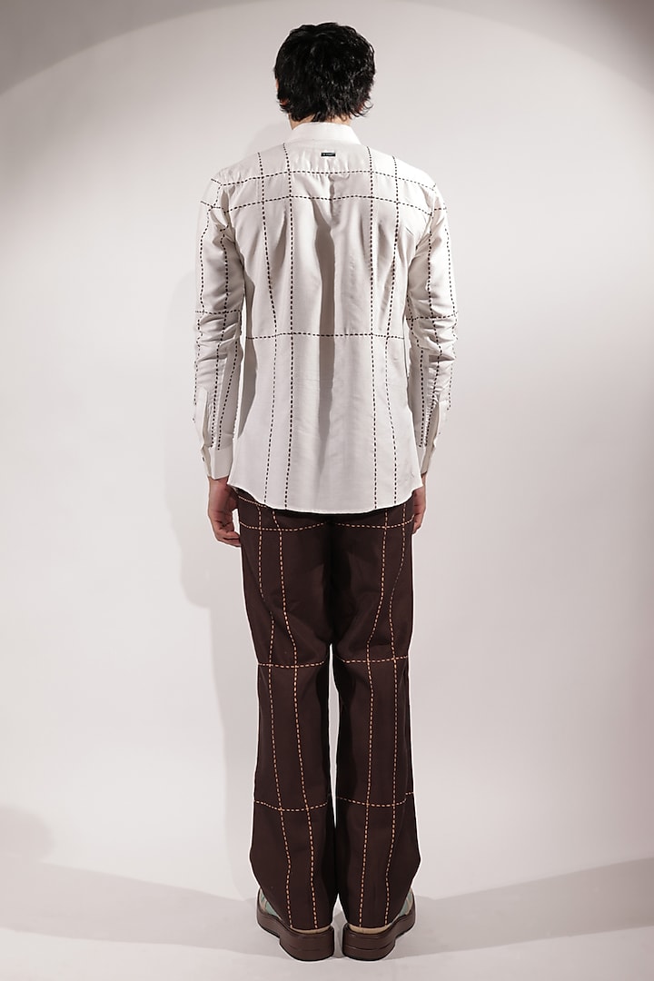 Brown Cotton Silk Embroidred Pants by Jubinav Chadha Men at Pernia's Pop Up Shop