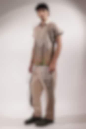 Beige Linen Flap Pants by Jubinav Chadha Men at Pernia's Pop Up Shop