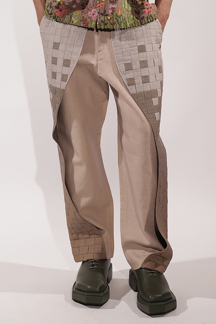 Beige Linen Flap Pants by Jubinav Chadha Men at Pernia's Pop Up Shop