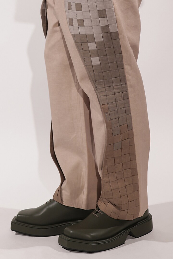 Beige Linen Flap Pants by Jubinav Chadha Men at Pernia's Pop Up Shop