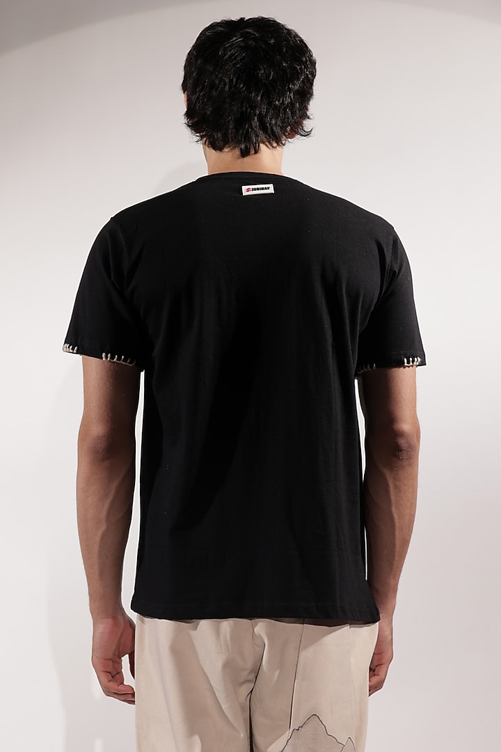 Black Cotton Kantha Embroidered T-Shirt by Jubinav Chadha Men at Pernia's Pop Up Shop