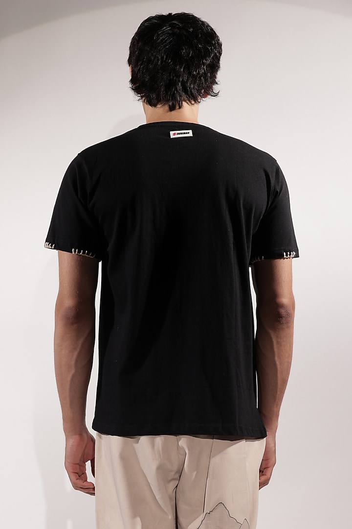 Black Cotton Embroidered T-Shirt by Jubinav Chadha Men at Pernia's Pop Up Shop