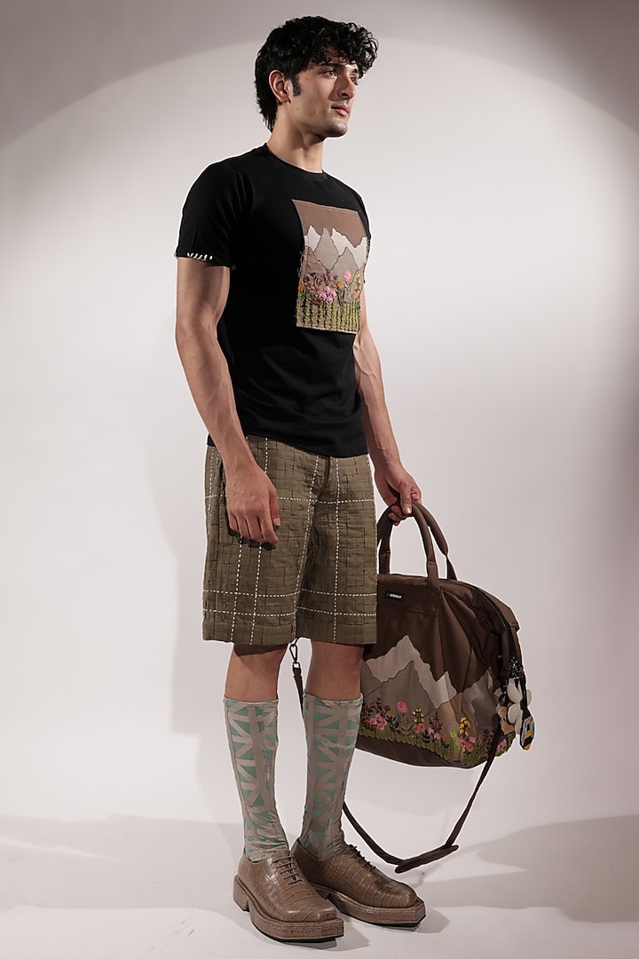Black Cotton Embroidered T-Shirt by Jubinav Chadha Men at Pernia's Pop Up Shop