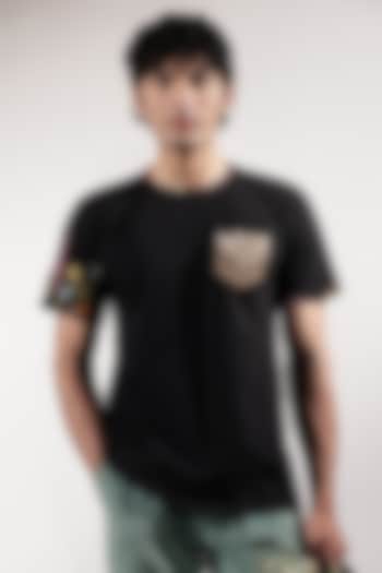 Black Cotton Floral Embroidered T-Shirt by Jubinav Chadha Men at Pernia's Pop Up Shop