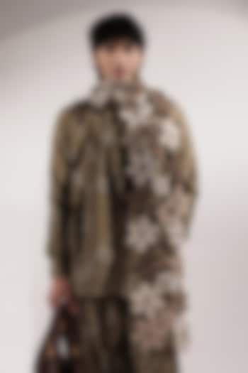 Beige & Brown Suede Floral Motifs Scarf by Jubinav Chadha Men at Pernia's Pop Up Shop