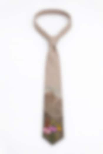 Beige Suede Embroidered Tie by Jubinav Chadha Men at Pernia's Pop Up Shop