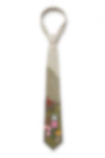 Beige Suede Embroidered Tie by Jubinav Chadha Men at Pernia's Pop Up Shop