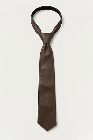 Brown Leatherette Tie by Jubinav Chadha Men