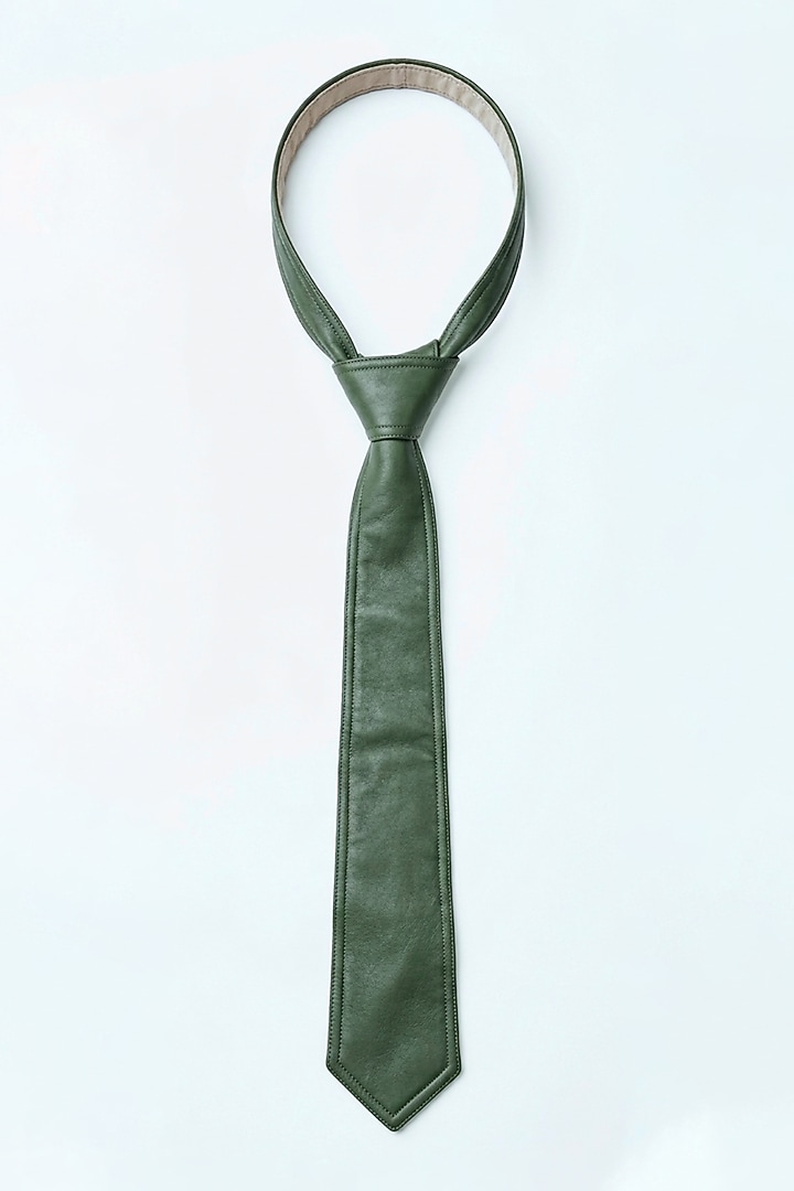 Green Leatherette Tie by Jubinav Chadha Men at Pernia's Pop Up Shop