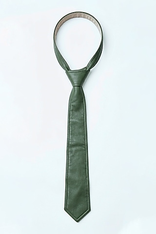 Green Leatherette Tie by Jubinav Chadha Men