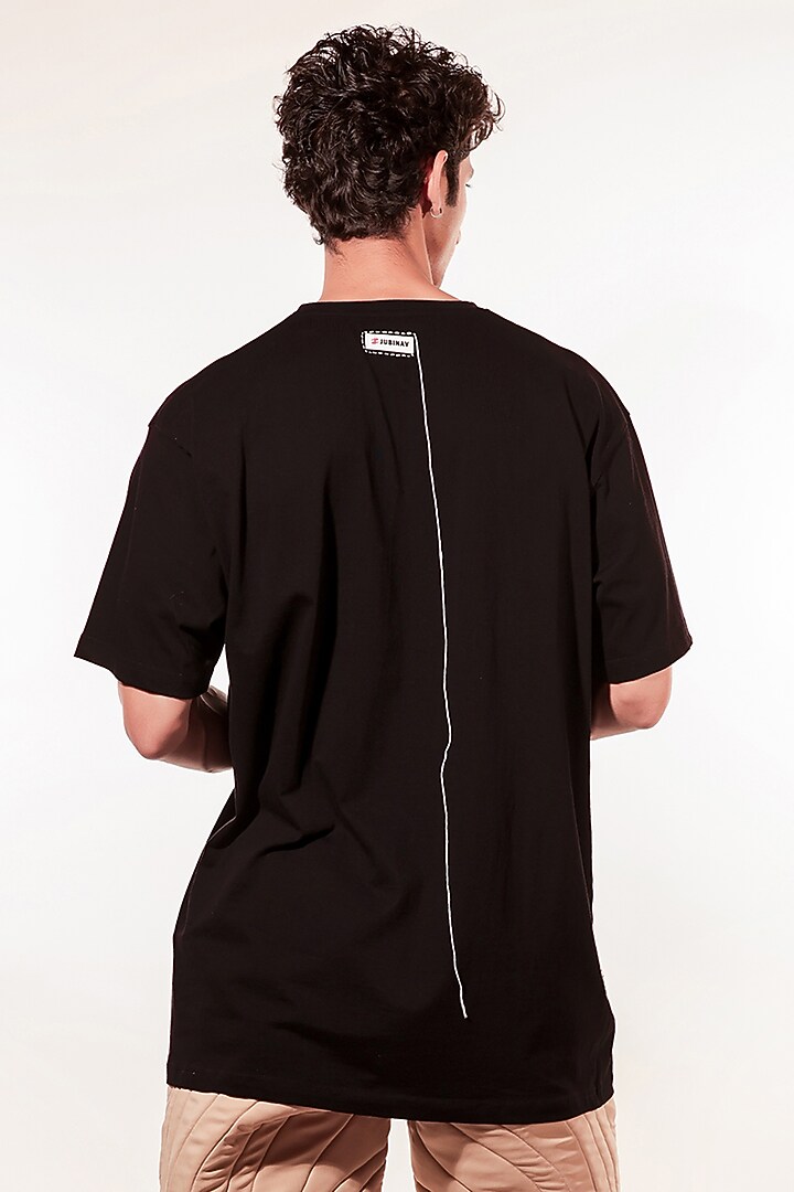 Black Cotton Hand Embroidered T-Shirt by Jubinav Chadha Men at Pernia's Pop Up Shop