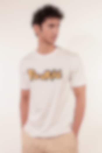 White Cotton Patchwork T-Shirt by Jubinav Chadha Men