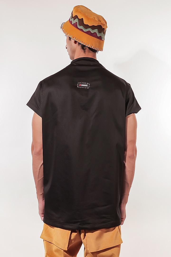 Black Cotton Lycra Hand Embroidered Wedding Shirt by Jubinav Chadha Men at Pernia's Pop Up Shop