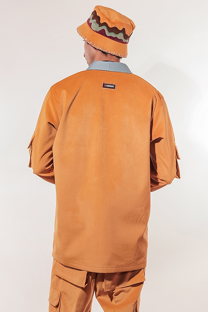 Mustard Yellow Suede Hand Embroidered Jacket by Jubinav Chadha Men at Pernia's Pop Up Shop