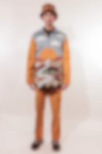 Mustard Yellow Suede Cargo Pants by Jubinav Chadha Men