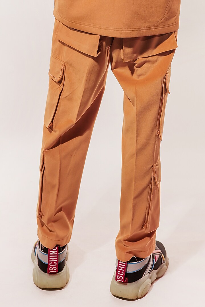 Mustard Yellow Suede Cargo Pants by Jubinav Chadha Men at Pernia's Pop Up Shop