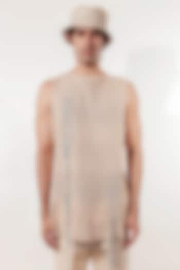 Cream Crochet Thread Embroidered Vest by Jubinav Chadha Men