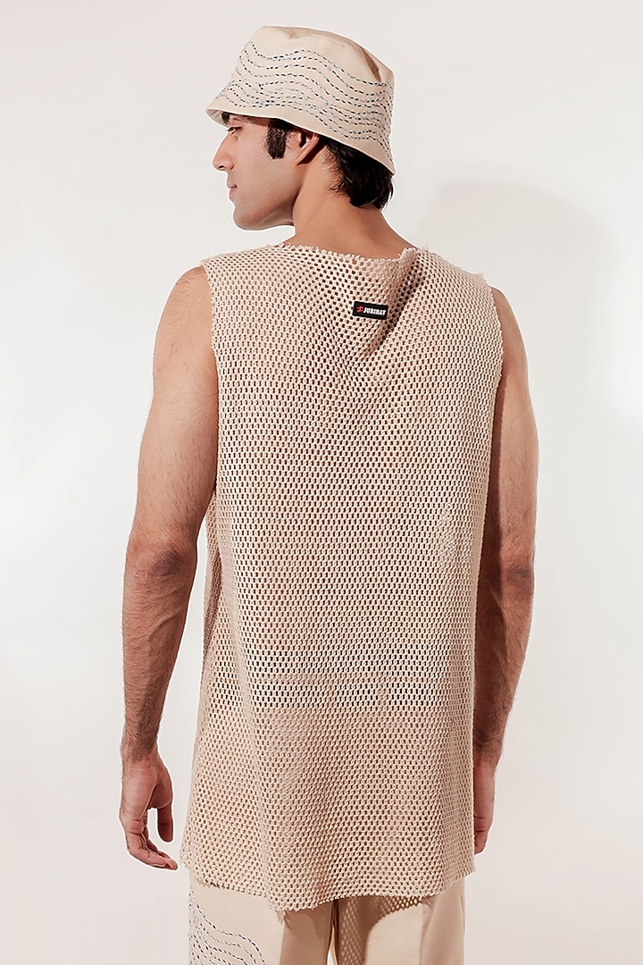 Cream Crochet Thread Embroidered Vest by Jubinav Chadha Men at Pernia's Pop Up Shop