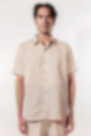 Cream Linen Hand Embroidered Wedding Shirt by Jubinav Chadha Men at Pernia's Pop Up Shop