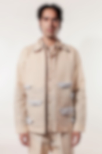 Cream Linen Hand Embroidered Jacket by Jubinav Chadha Men