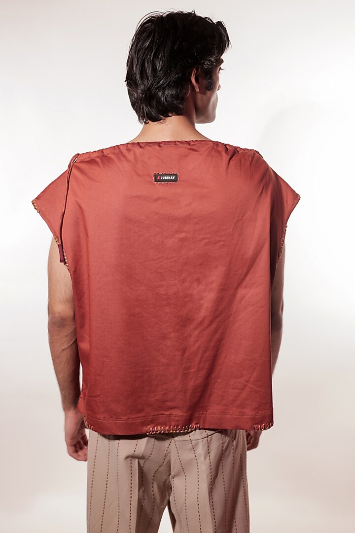 Rust Cotton Lycra Vest Party Wear Shirt by Jubinav Chadha Men at Pernia's Pop Up Shop