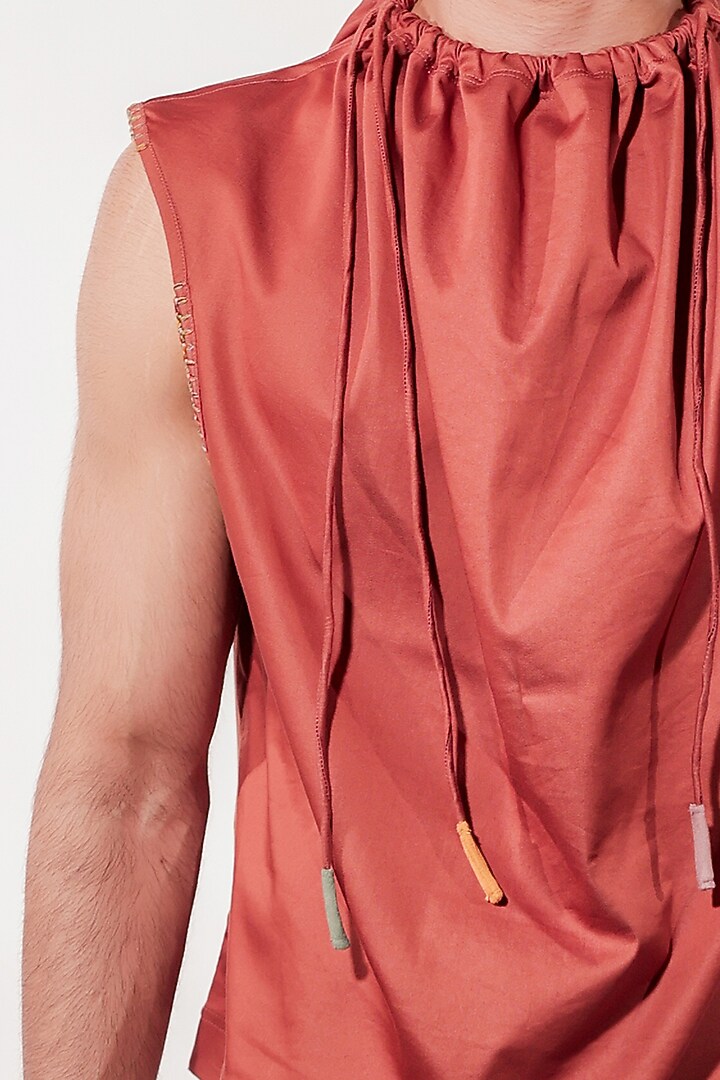 Rust Cotton Lycra Vest Party Wear Shirt by Jubinav Chadha Men at Pernia's Pop Up Shop