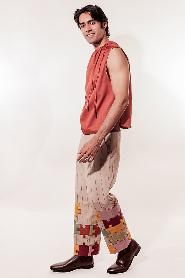 Rust Cotton Lycra Vest Party Wear Shirt by Jubinav Chadha Men at Pernia's Pop Up Shop