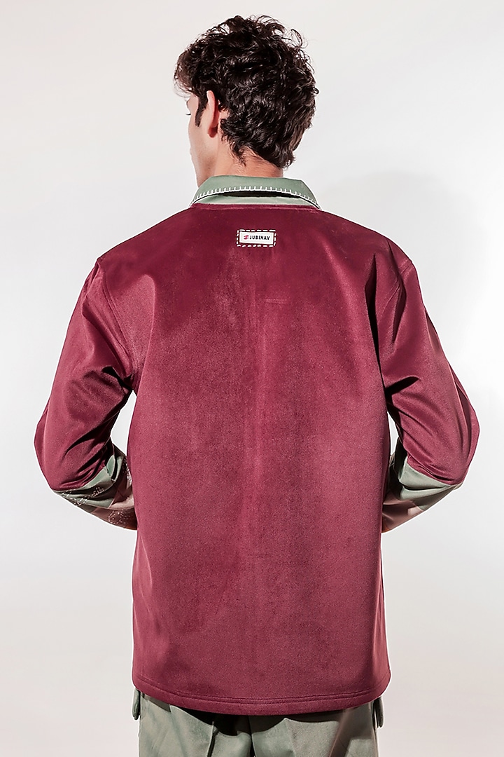 Maroon Suede Kantha Embroidered Jacket by Jubinav Chadha Men at Pernia's Pop Up Shop