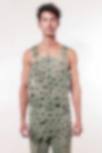 Green Suede 3D Quilted Vest by Jubinav Chadha Men