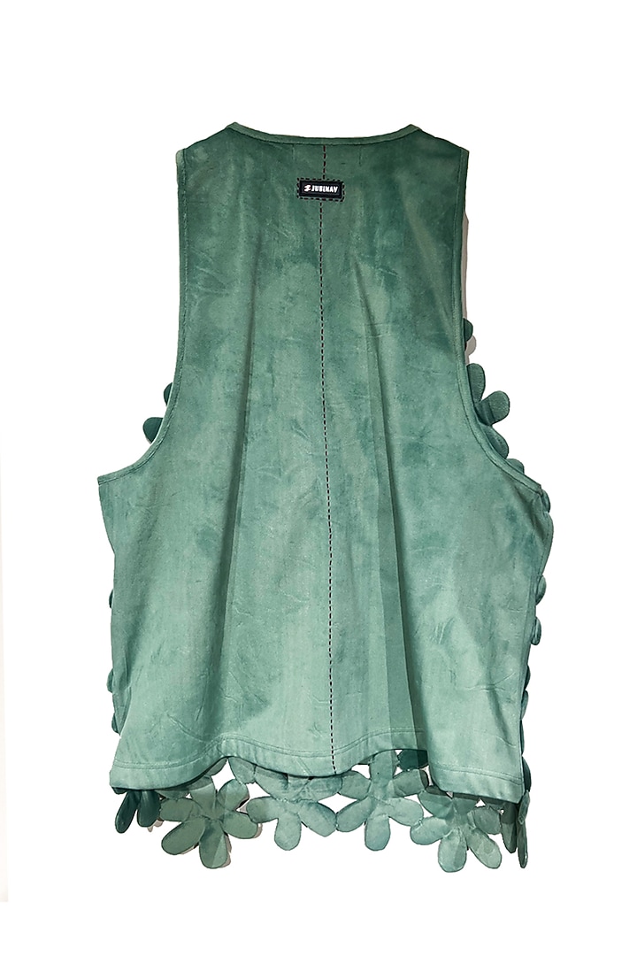Green Suede 3D Quilted Vest by Jubinav Chadha Men at Pernia's Pop Up Shop