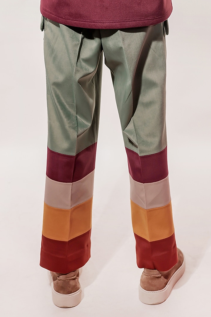 Green Suede Kantha Hand Embroidered Pants by Jubinav Chadha Men at Pernia's Pop Up Shop