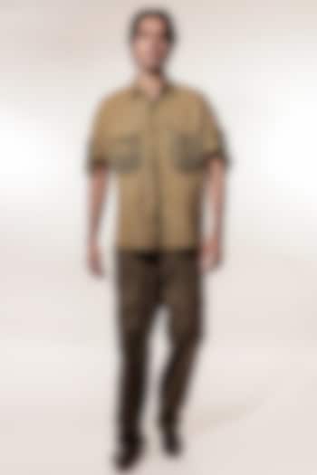 Olive Green Linen Co-Ord Set by Jubinav Chadha Men