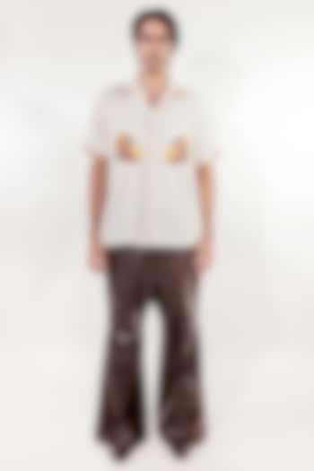 Dark Brown Vegan Leather Bell-Bottom Pants by Jubinav Chadha Men