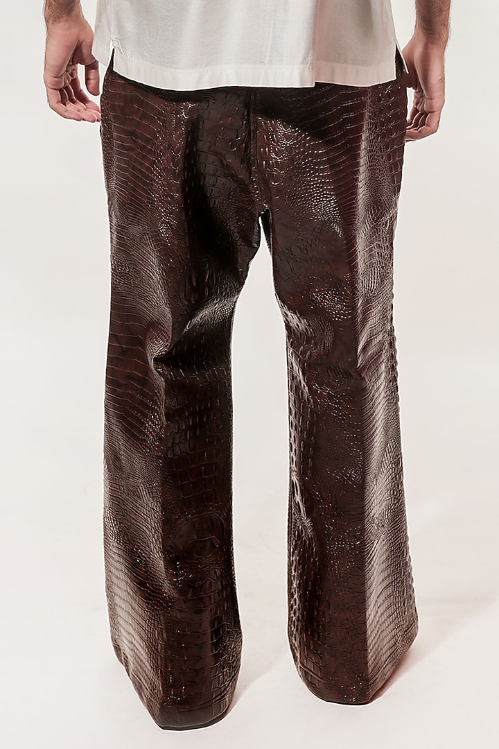 Dark Brown Vegan Leather Bell-Bottom Pants by Jubinav Chadha Men at Pernia's Pop Up Shop
