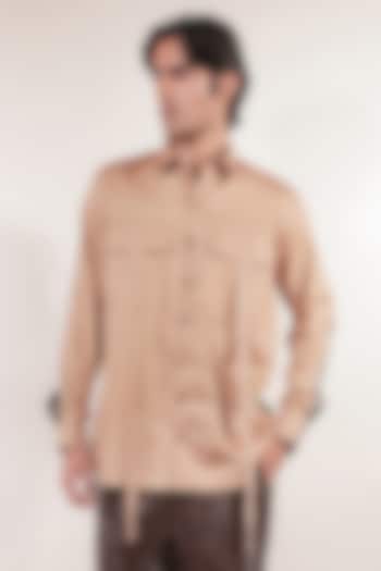 Beige Cotton Lycra Hand Embroidered Color-Blocked Shirt by Jubinav Chadha Men