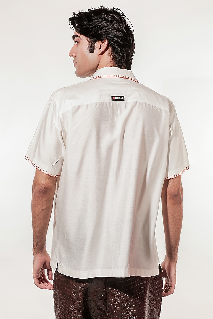 Ivory Silk Hand Embroidered Wedding Shirt by Jubinav Chadha Men at Pernia's Pop Up Shop