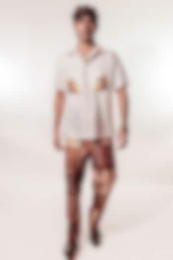 Brown Silk Hand Embroidered Pants by Jubinav Chadha Men