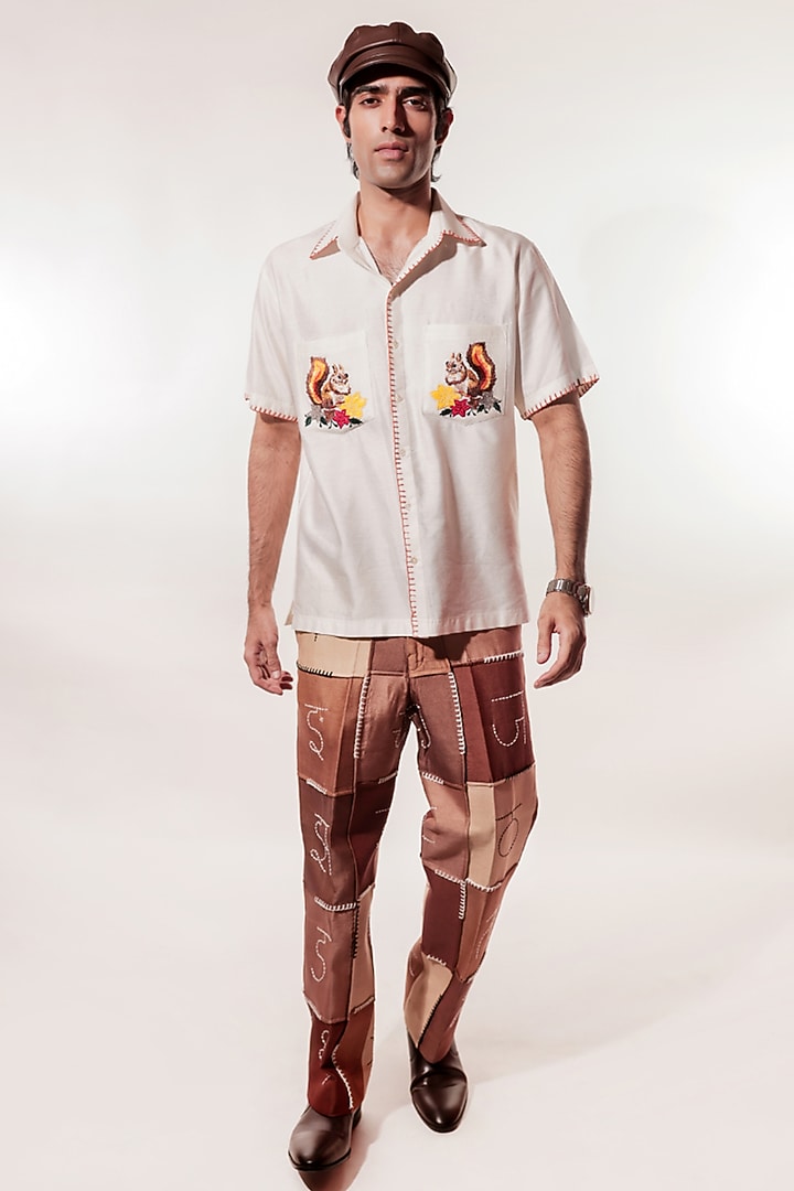 Brown Silk Hand Embroidered Pants by Jubinav Chadha Men