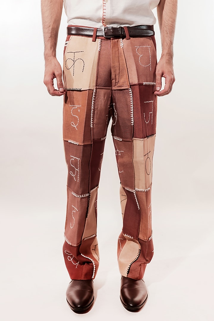 Brown Silk Hand Embroidered Pants by Jubinav Chadha Men at Pernia's Pop Up Shop