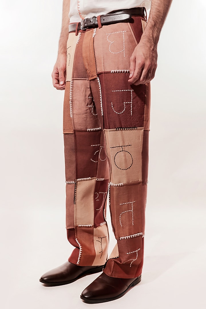 Brown Silk Hand Embroidered Pants by Jubinav Chadha Men at Pernia's Pop Up Shop