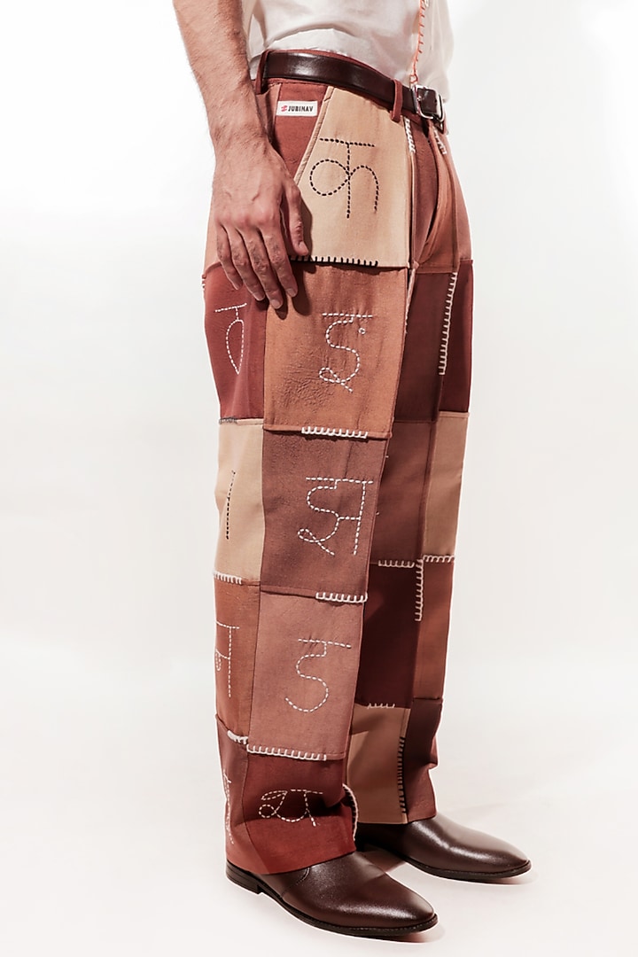 Brown Silk Hand Embroidered Pants by Jubinav Chadha Men at Pernia's Pop Up Shop