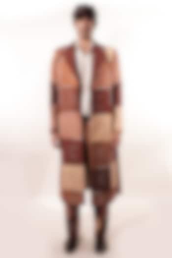 Brown Silk Hand Embroidered Trench Coat by Jubinav Chadha Men