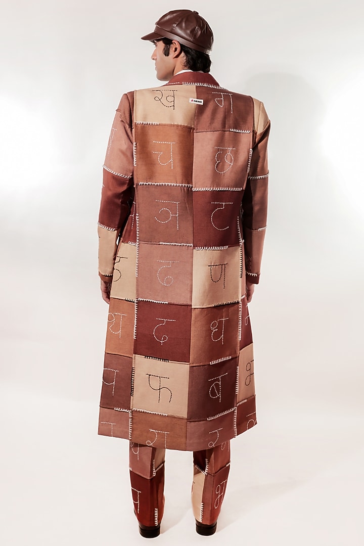 Brown Silk Hand Embroidered Trench Coat by Jubinav Chadha Men at Pernia's Pop Up Shop